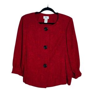 Azure Red Paisley Jacquard Button Front Jacket Back Bow Detail Womens Size 10